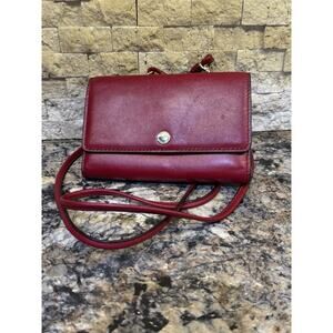 Vintage Coach‎ Red Leather Trifold Crossbody Clutch Wallet Small Bag Purse